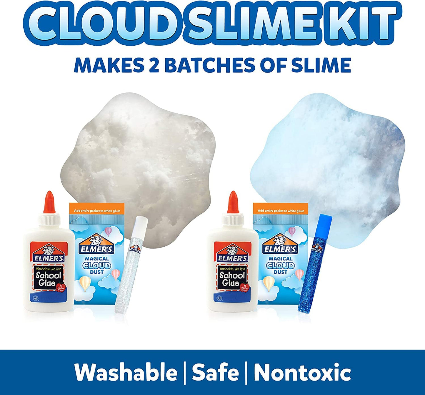 Elmer’S Cloud Slime Kit Slime Supplies Include Elmer’S White School Glue, Elmer’S Glitter Glue Pens, Magical Cloud Dust, Elmer'S Magical Liquid Slime Activator, 10 Count