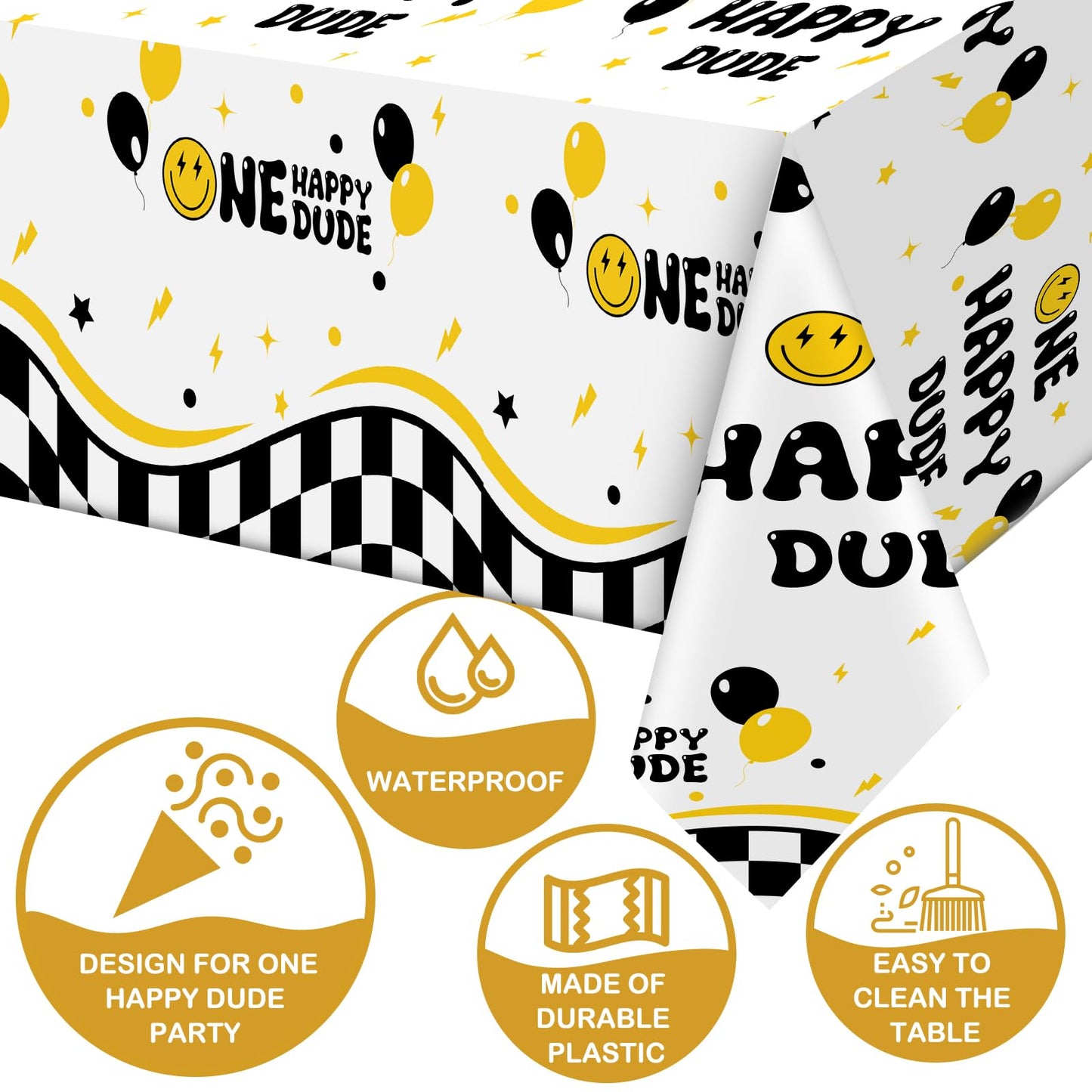 Suttmin 3 Pcs One Happy Dude Table Cloth One Happy Dude Birthday Decorations Plastic Smile Face Party Tablecloths 1st Birthday T