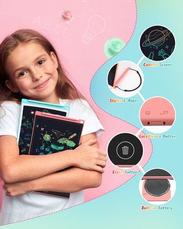 Tecjoe 2 Pack Lcd Writing Tablet, 8.5 Inch Colorful Doodle Board Drawing Tablet For Kids, Kids Travel Games Activity Learning Toys Birthday Gifts For 3 4 5 6 Year Old Boys And Girls Toddlers