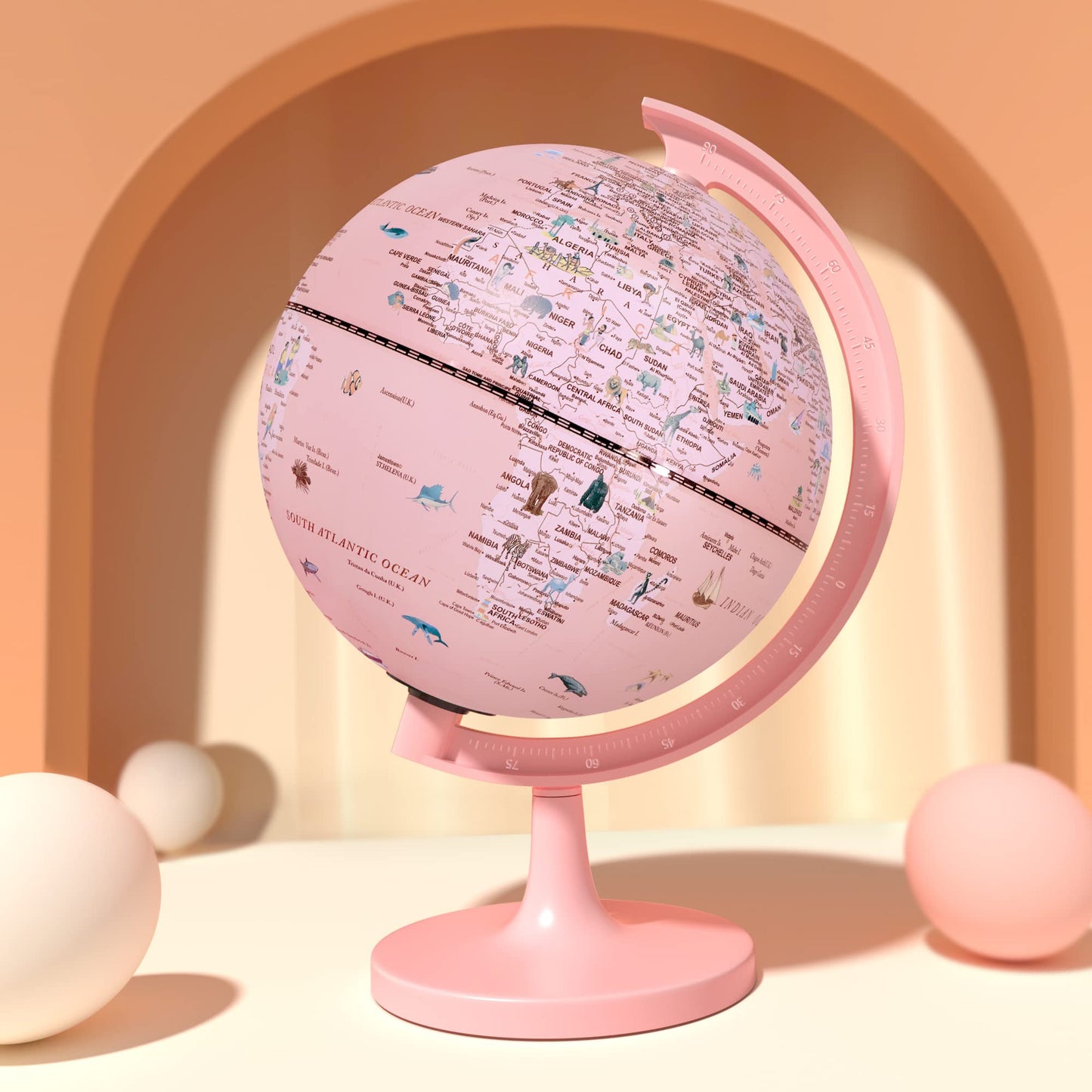 Jowhol Pink Globe For Kids Learning Illuminated Globes Of The World With Stand & Animals Illustrations Earth World Globe Night L