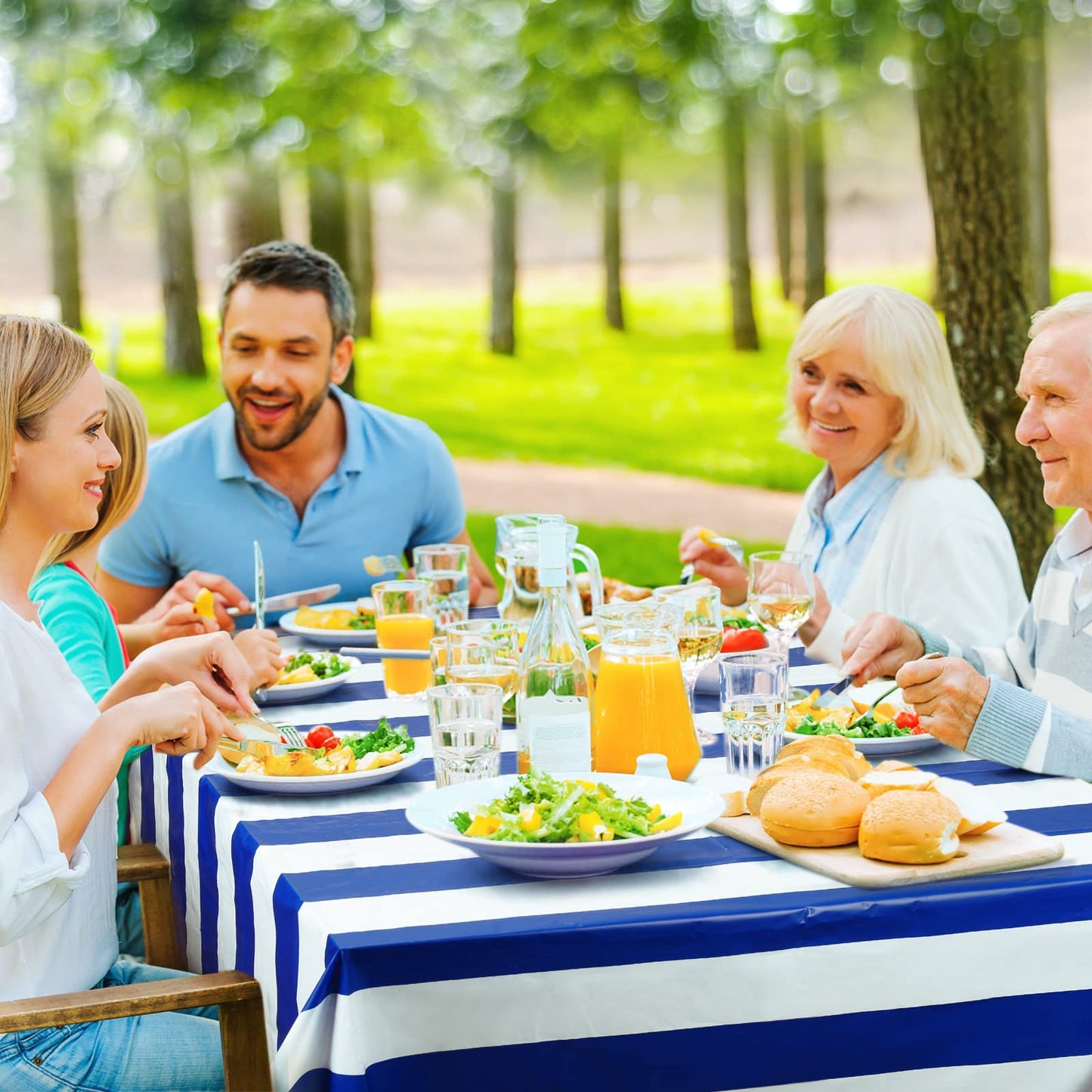 4 Pack Blue and White Striped Tablecloth, 54 x 108 Inch Waterproof Disposable Plastic Table Cover, Rectangular Table Cloths for