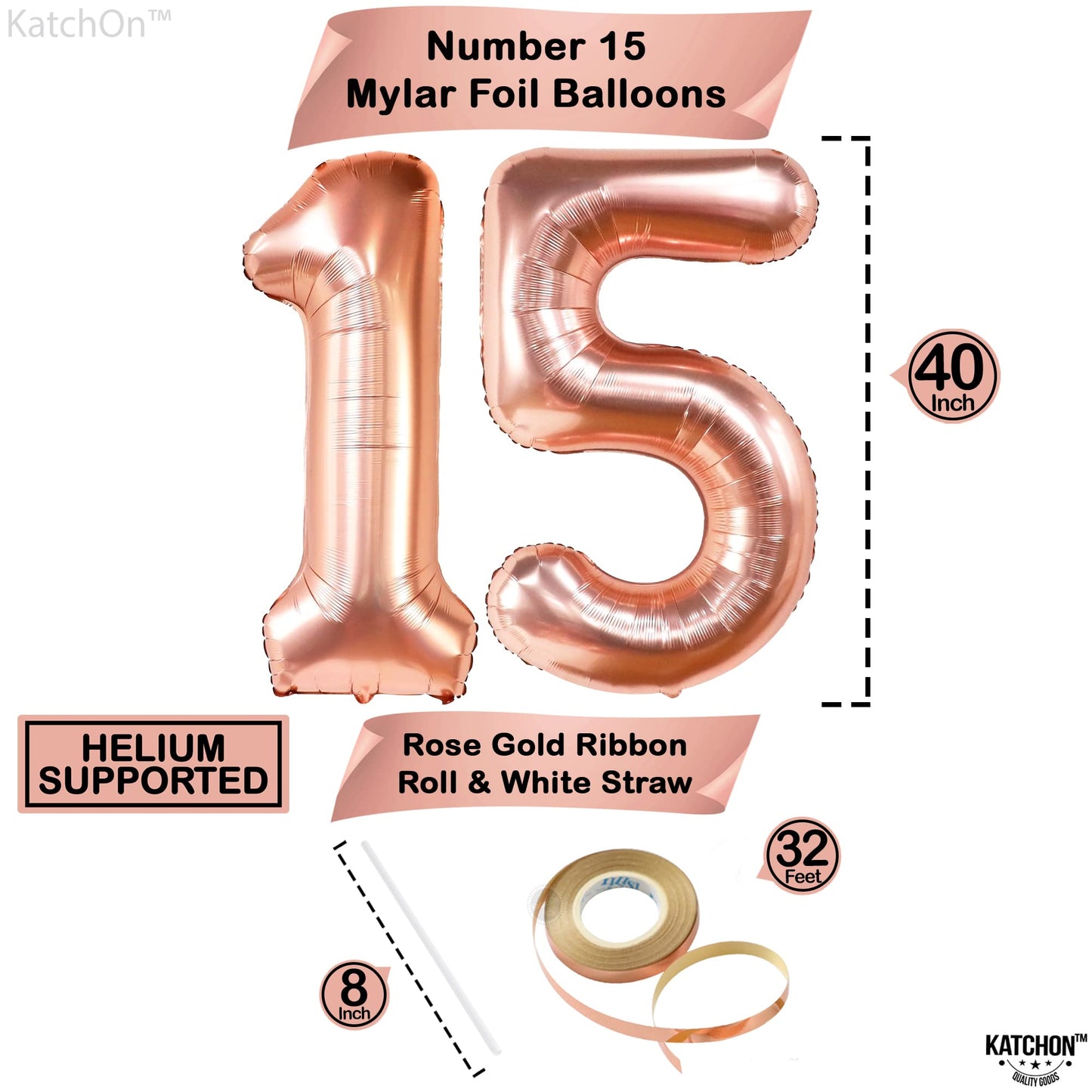 Giant, Rose Gold 15 Balloons Number - 40 Inch | Jumbo Rose Gold Number 15 Balloons For Happy 15Th Birthday Decorations For Girls | 15 Decorations For Quinceanera Decorations | 15 Birthday Balloons