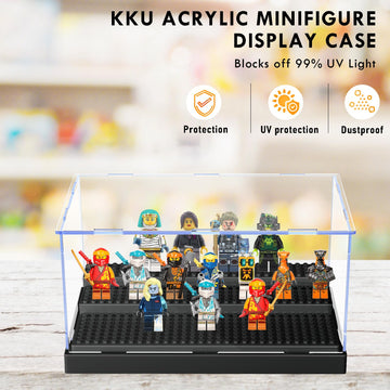 Kku Display Case For Minifigure Action Figures Blocks, Acrylic Minifigure Display Case Box Storage With 3 Movable Steps Gift For