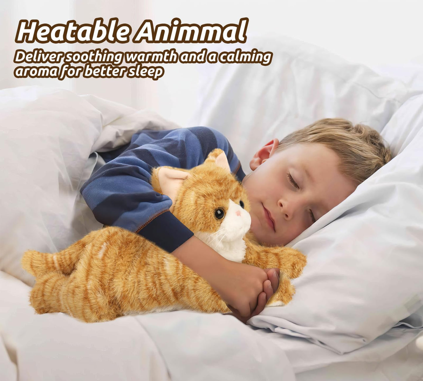 Cuckool Orange Tabby Cat Stuffed Animal - Microwavable Heating Pad for Cramps & Stress Relief, Lavender Scented Plush Toy for Kids & Women