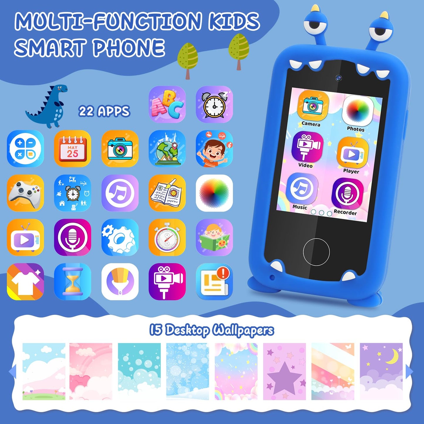 Deao Kids Smart Phone For Boys, Gifts For 3-10 Year Old Girls Christmas Birthday Kids Toys, Toddler Learning Play Toy Phone With