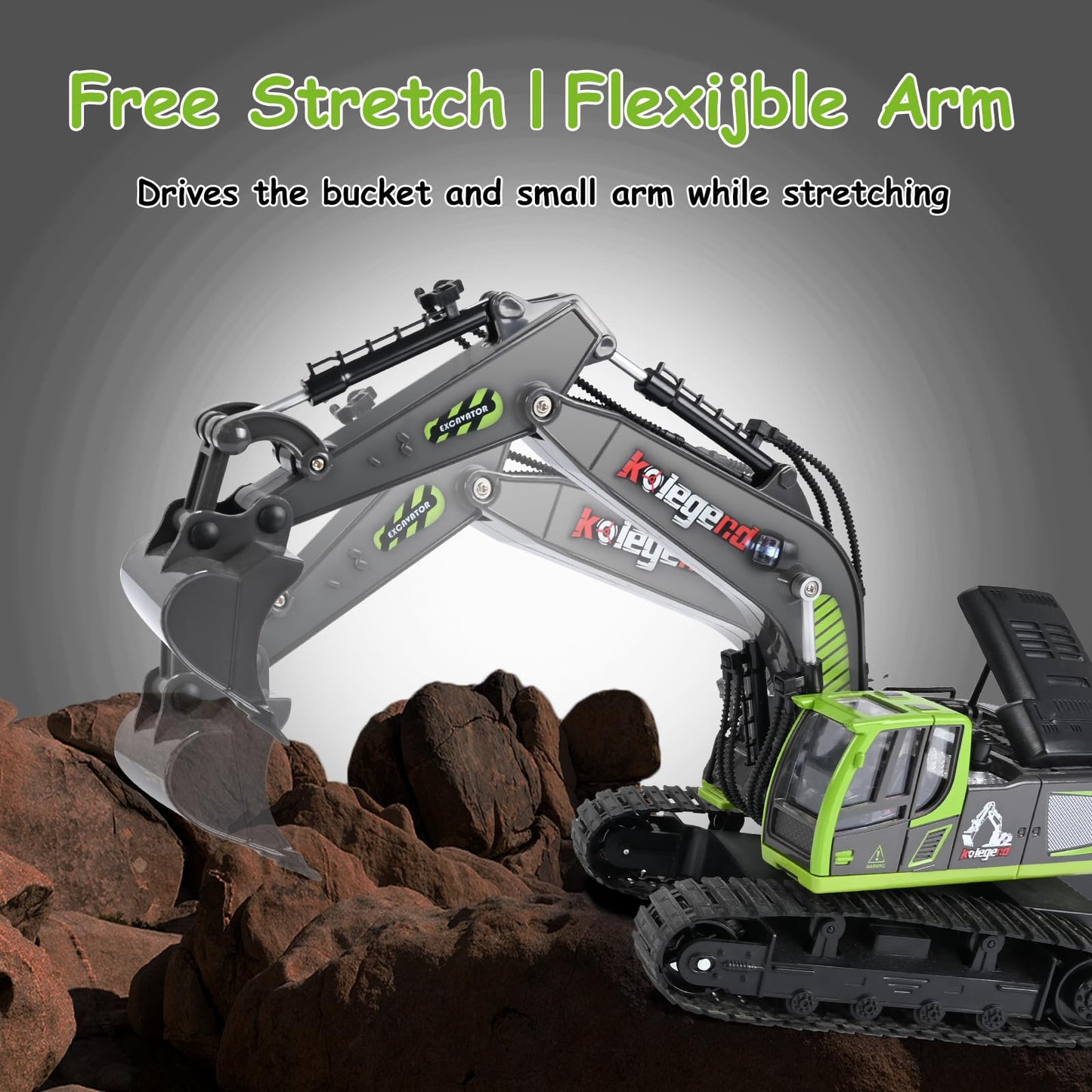 kolegend Remote Control Excavator Toy 16 Inch, 11 Channel RC Construction Vehicles Hydraulic Haulers Digger Toys Gift for 6 7 8