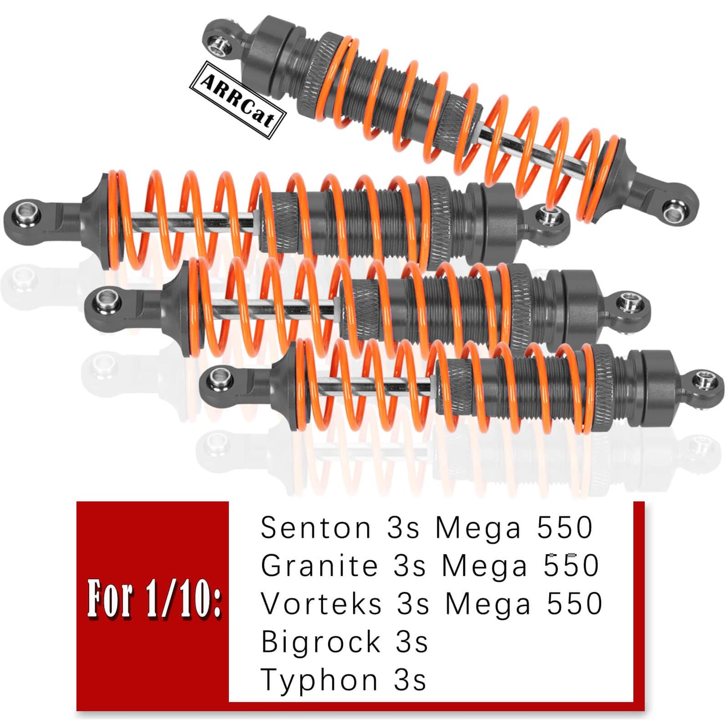 4Pcs Big Bore Front Rear Aluminum Shocks For 1/10 Typhon 4X4 Rc Truck,Granite,Senton Or Vorteks 3S 550 4X4,Gray