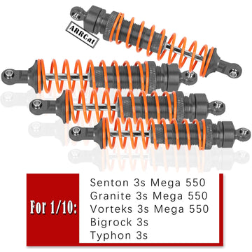 4Pcs Big Bore Front Rear Aluminum Shocks For 1/10 Typhon 4X4 Rc Truck,Granite,Senton Or Vorteks 3S 550 4X4,Gray