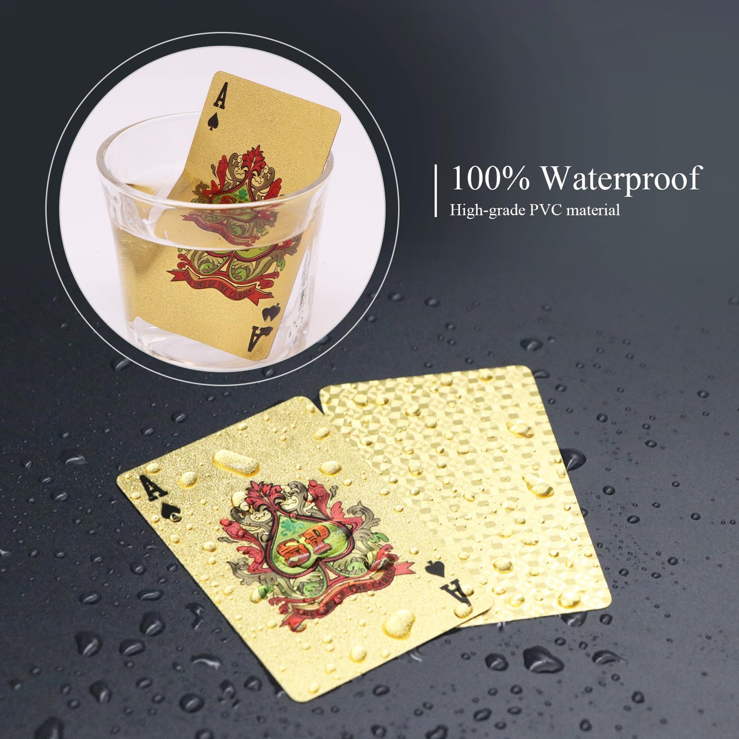 Acelion Waterproof Playing Cards, Plastic Playing Cards, Deck Of Cards, Gift Poker Cards (Gold)