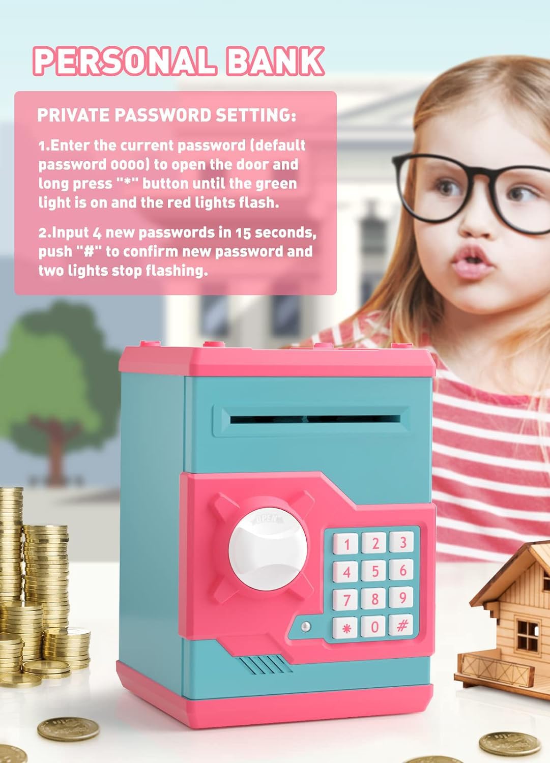 Playsheek Piggy Bank For Girls Boys Large Electronic Money Coin Banks With Password Protection, Automatic Paper Money Scroll Sav