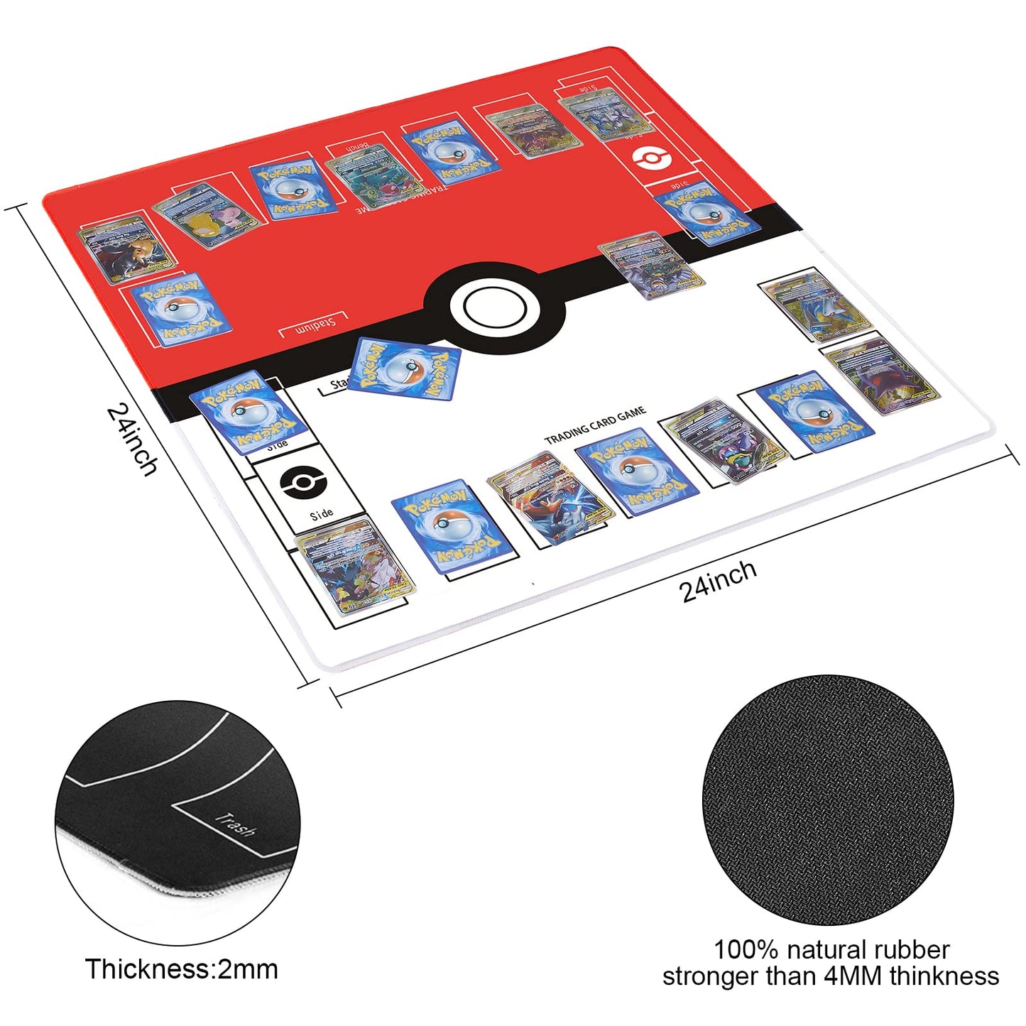 Biouai Playmat For Card Gameplay - Play Mat With Tube For 2 Player Trainer Game Playing(Red)
