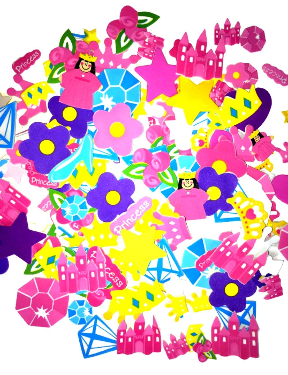 Self Adhesive Craft Stickers, Carnival, Planets, Farm Animals, Princess, Dinosaur Themed Stickers (500 Piece Party Packs) (Princess)