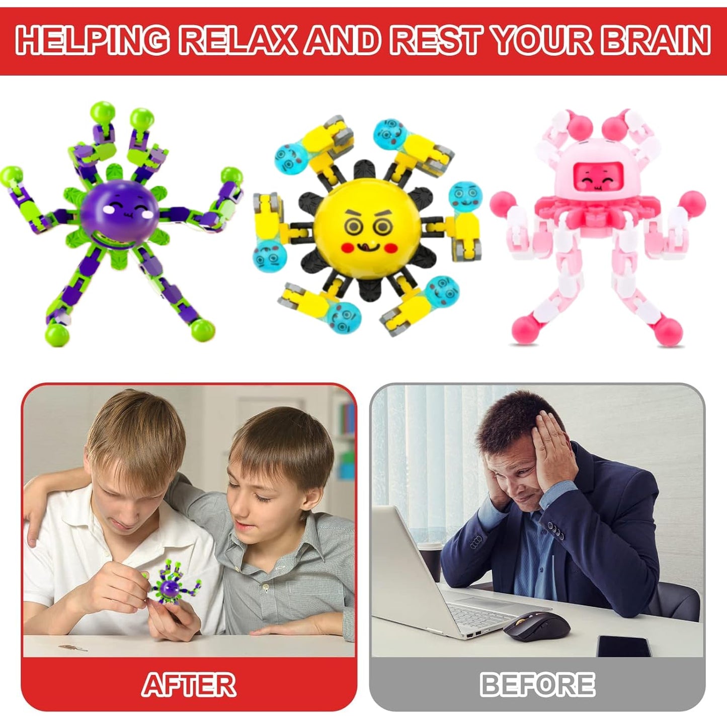 5 Pcs Transformable Fidget Spinner Toys For Kids & Adults,Stress Relief Sensory Toys For Boys & Girls, Fingertip Gyros For Adhd