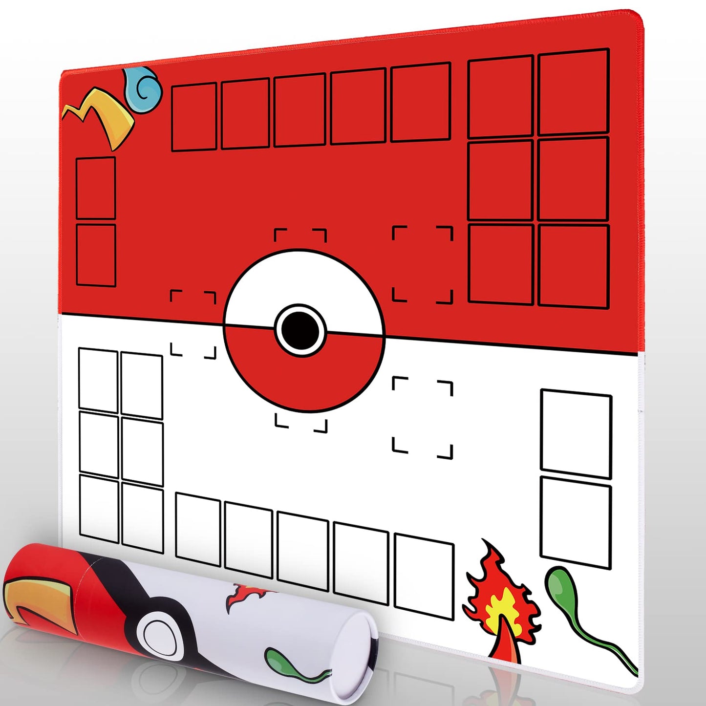 Biouai Playmat For Card Game With Tube - Stitched Play Mat For Card Gameplay With Zones, 2 Player Trainer Game Playing Mat (Red)