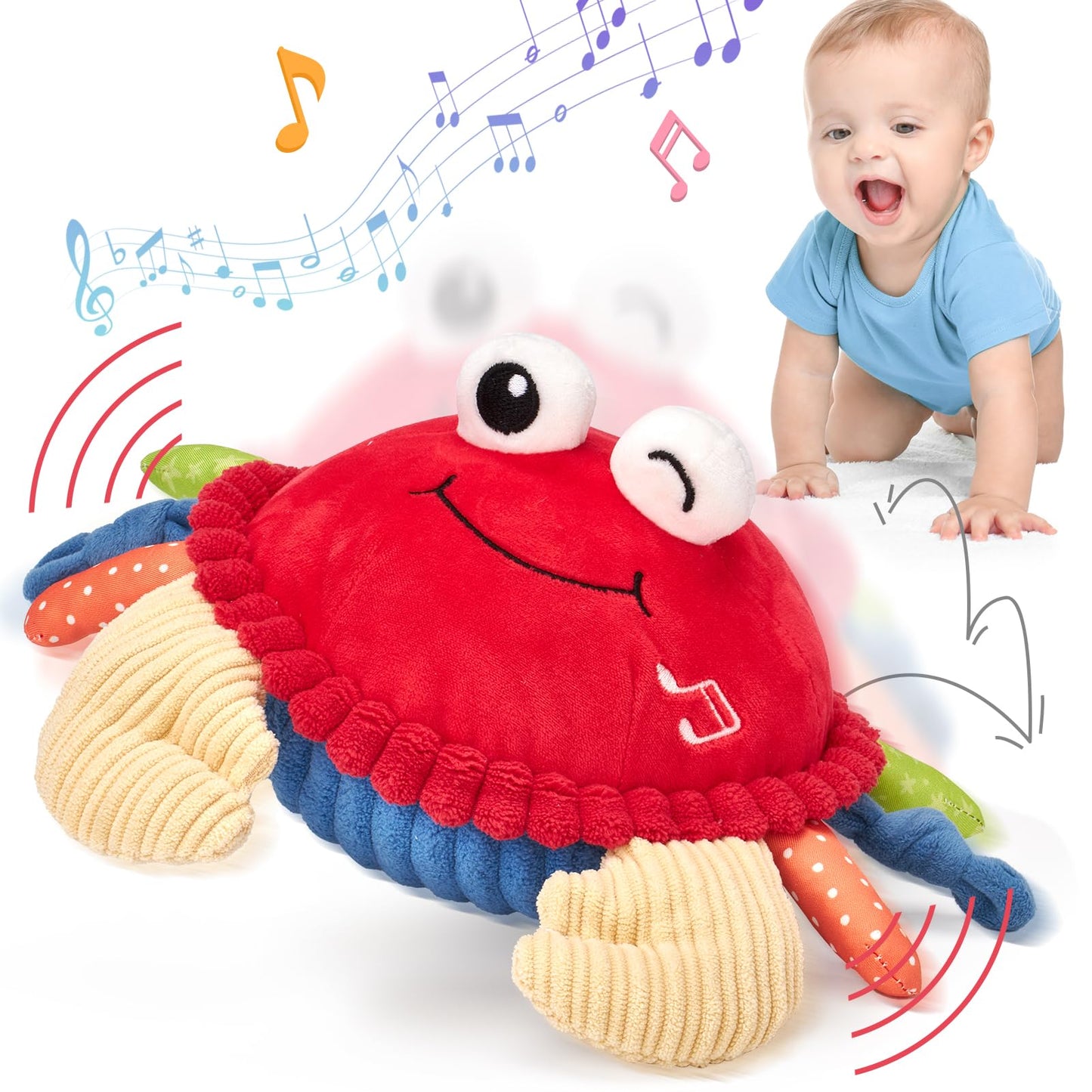 Hahaland Baby Toys 12-18 Months - Upgraded Musical Dancing Walking Moving Bouncing Crawling Crab Tummy Time Toy Sensory Infant Toys 6-12 Months Interactive Boy Girl Easter Birthday Gifts For Babies