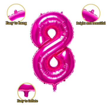 32 Inch Pink Number 8 Balloons Foil Ballon Digital Birthday Party Decoration Supplies (Pink Number 8 Balloon)