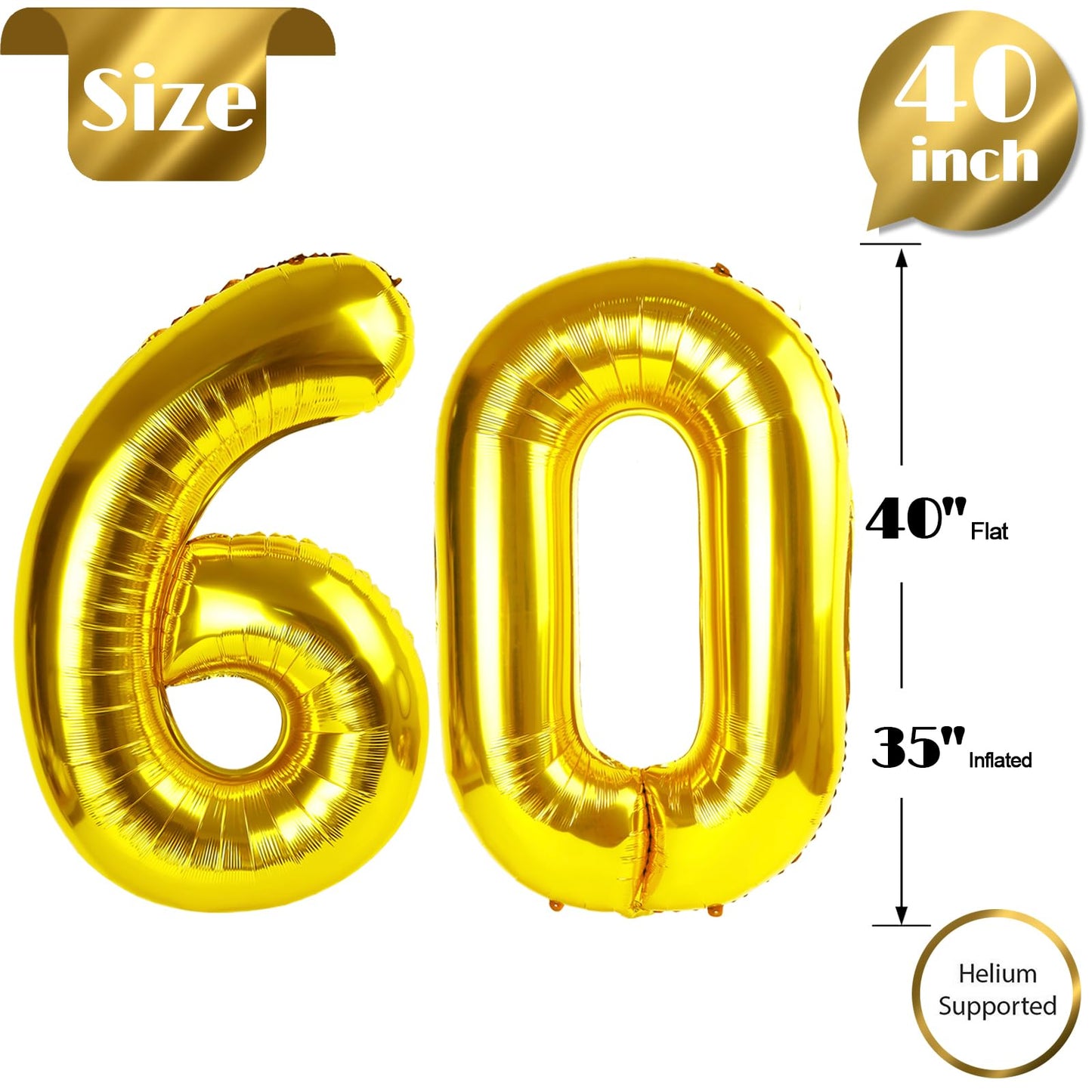 60 Balloon Number, Gold Number 60Th Birthday Balloons 40 Inch, 60 Years Old Gold Birthday Decorations For Men Women, 60Th Annive