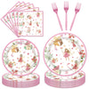 Fairy Birthday Party Supplies Tableware - 96Pcs Butterfly Flower Fairies Plates And Napkins Birthday Decorations, Enchanted Fore