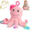 TURKIDS Infant Baby Girls Musical Stuffed Animal Activity Soft Toys with Multi-Sensory Crinkle, Mirror, Rattle and Textures for
