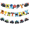 Zwiebeco Birthday Party Decoration Supplies Colorful Happy Birthday Sign Banner Trucks Off-Road Vehicles Banner Hanging Paper Ba