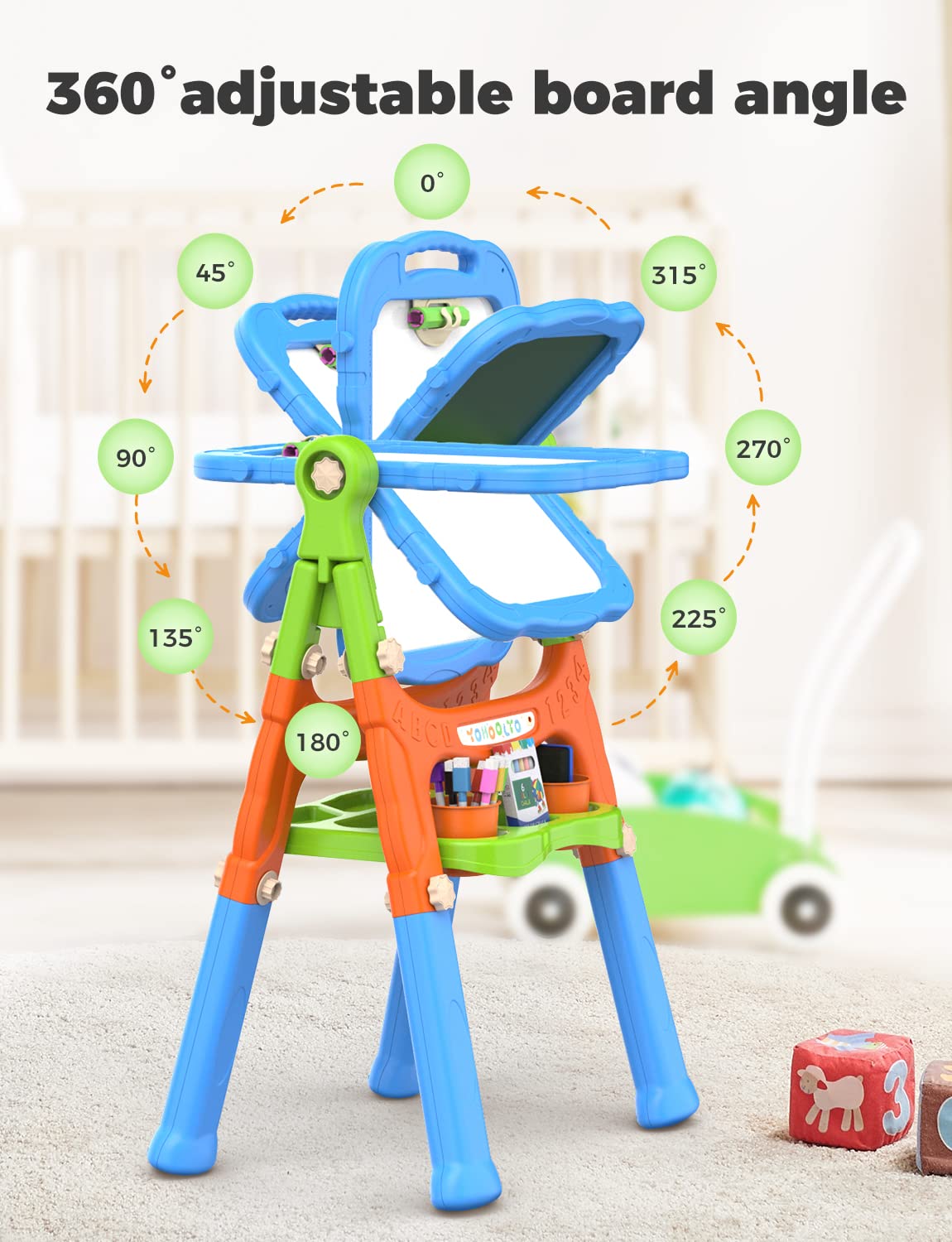 Yohoolyo Kids Easel Standing Art Easel For Kids, Double Sided Magnetic Chalkboard Whiteboard Dry Eraser Board Great Gift For Girls And Boys