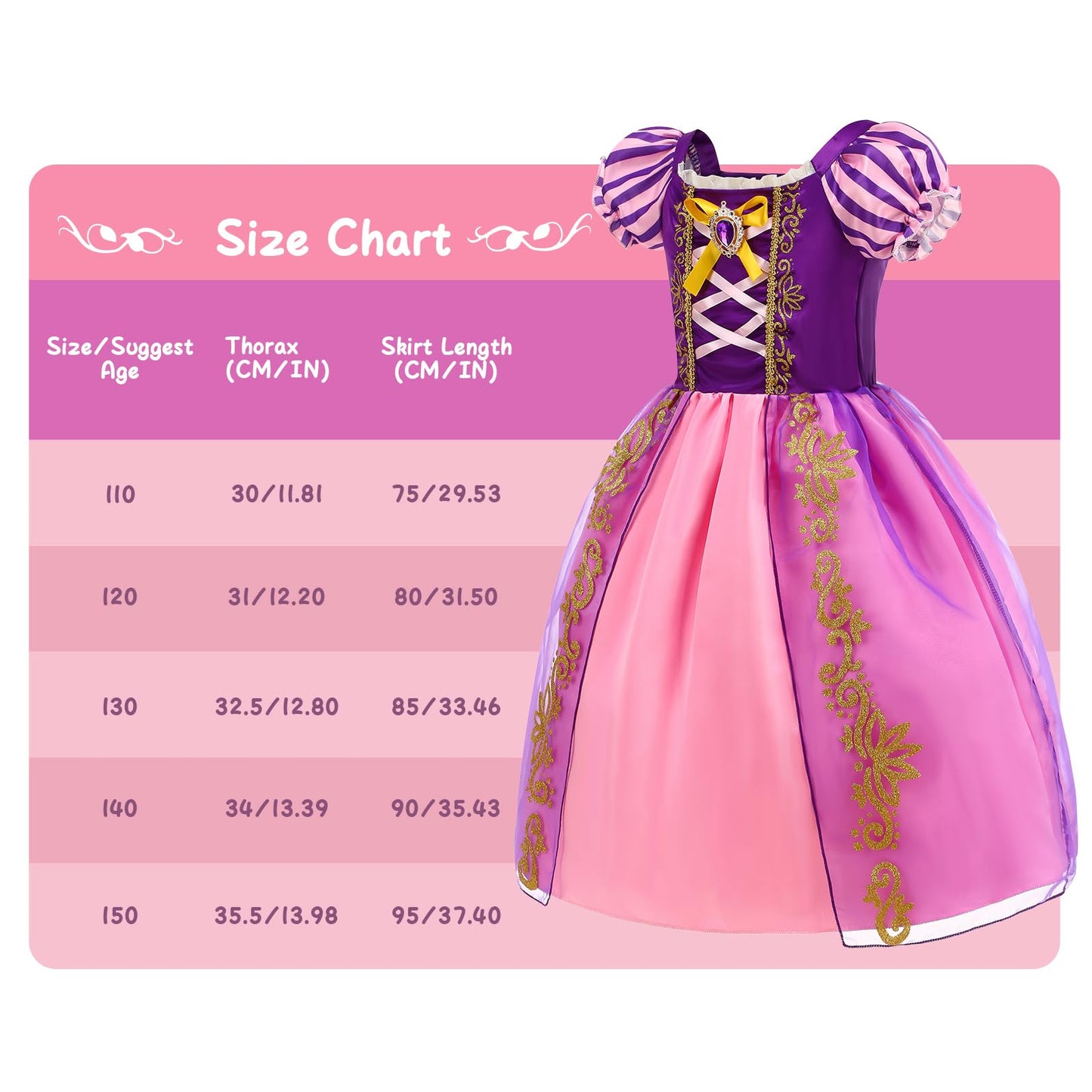Rosadage Princess Costumes Halloween Cosplay Party Dress Up For Little Girls With Accessories (Purple, 130 (5-6T))