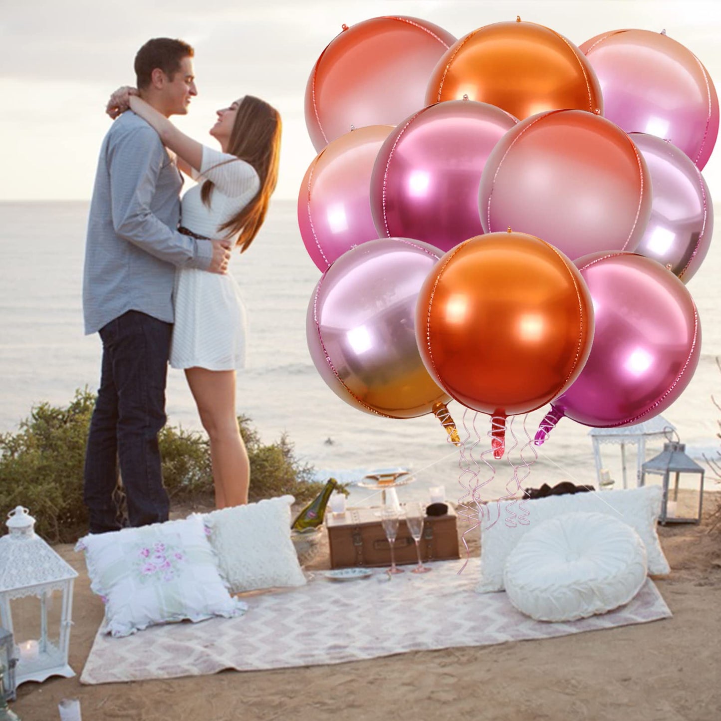 10 Pcs 22 Inch Gradient Balloons, Pink Party Decorations 4D Mylar Foil Balloons, Round Sphere Foil Balloon, Great For Birthday W