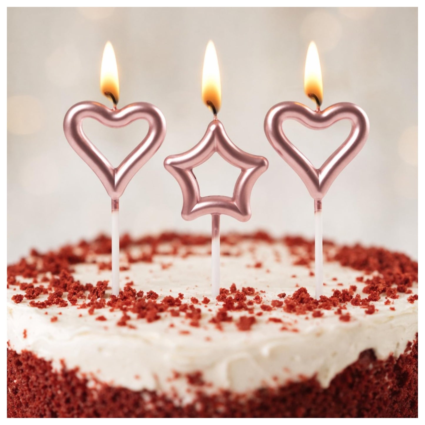 Wanna Party Rose Pink Heart & Star Shaped Stick Candles, Candles For Birthday Decoration, Cake Decoration Supplies For Wedding B