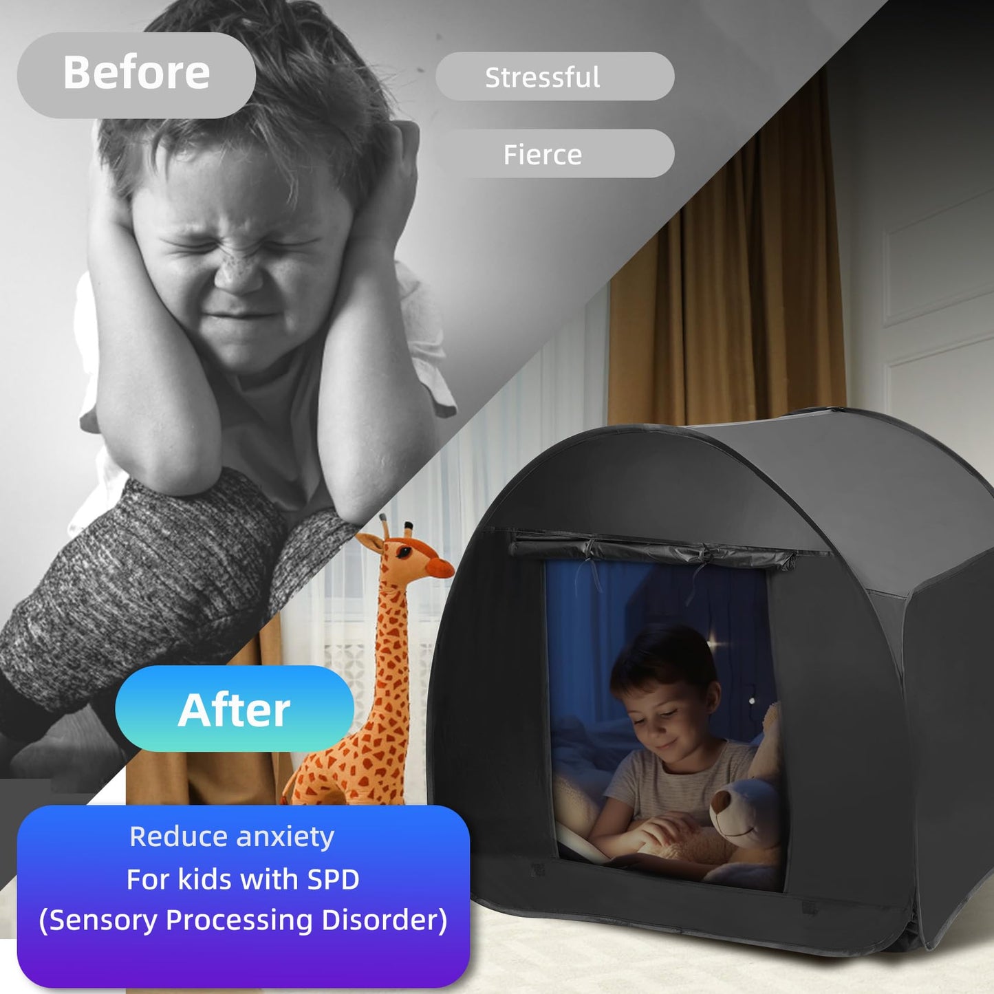 Sensory Tent For Kids 47.2 * 47.2 * 47.2 In - Portable Pop-Up Play Tent For Calming Down & Improving Focus - Ideal For Children