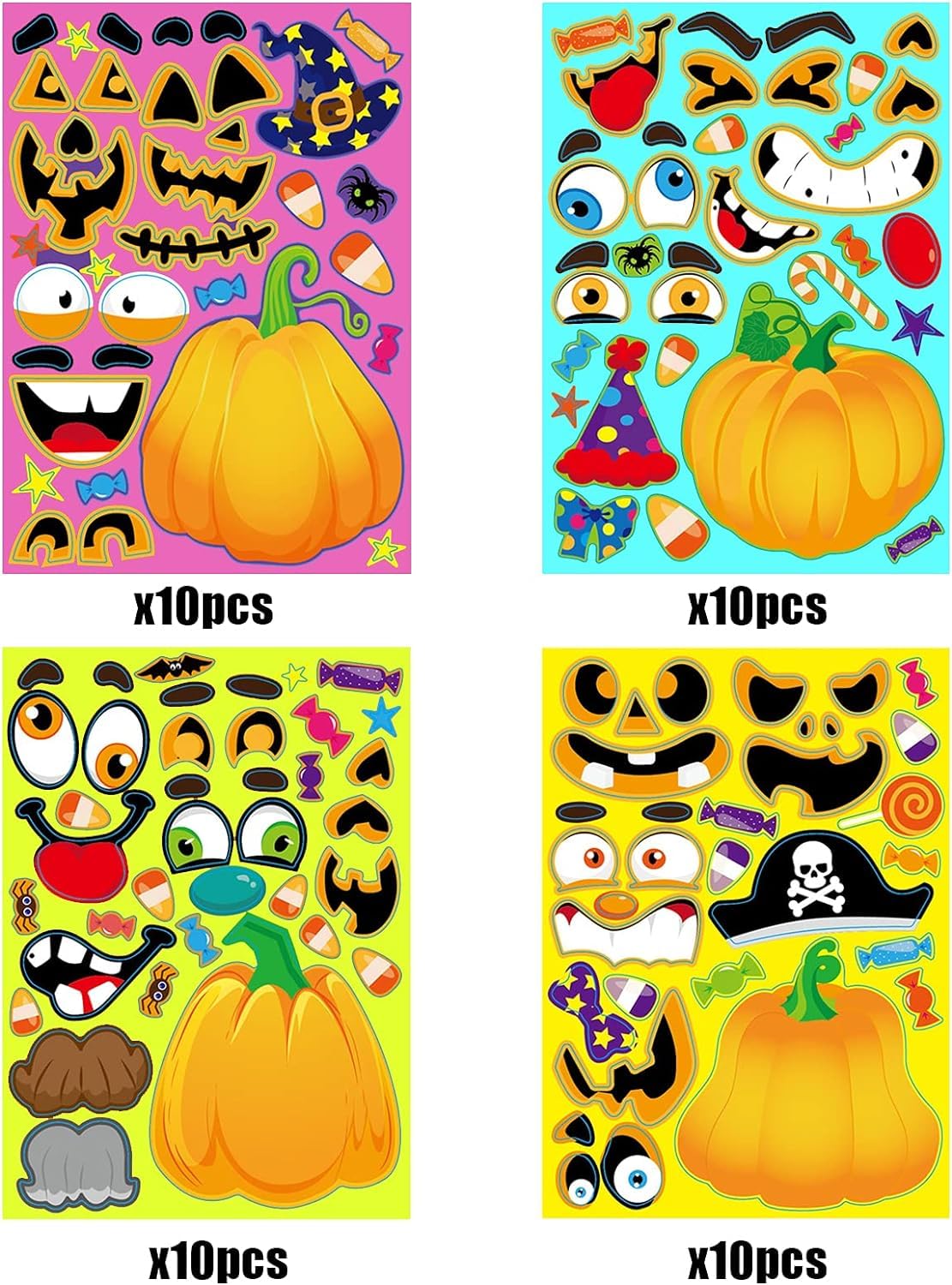 40 Sheets Halloween Party Games Stickers For Kids Make Your Own Jack-O-Lantern Stickers, Kids Halloween Activities Stickers Pumpkin Face Stickers For Kids Halloween Party Favors