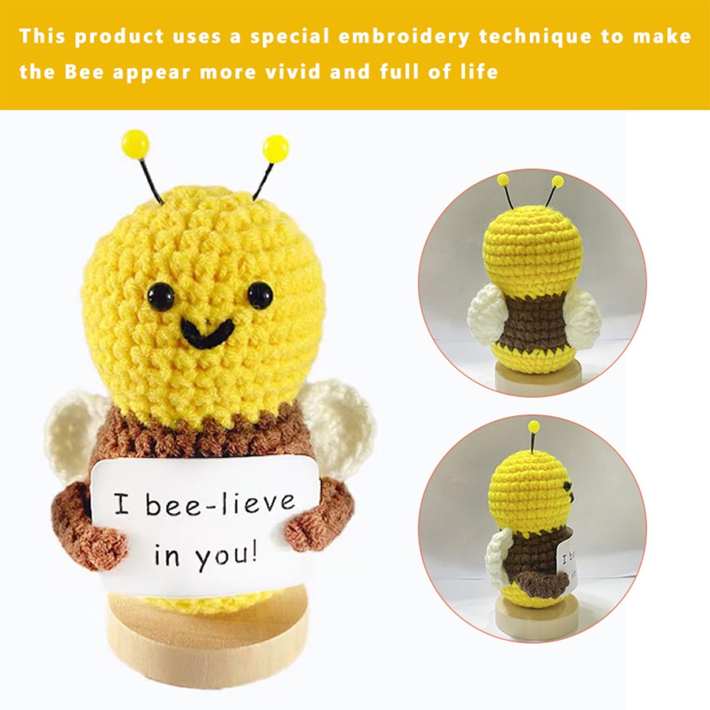 Aabxx Funny Mini Positive Potato,3 Inch Cute Crochet Doll With Positive Card,Soft Wool Knitting Toy Decoration Encouragement Support For Birthday Gifts Room Decor (Positive Bee)