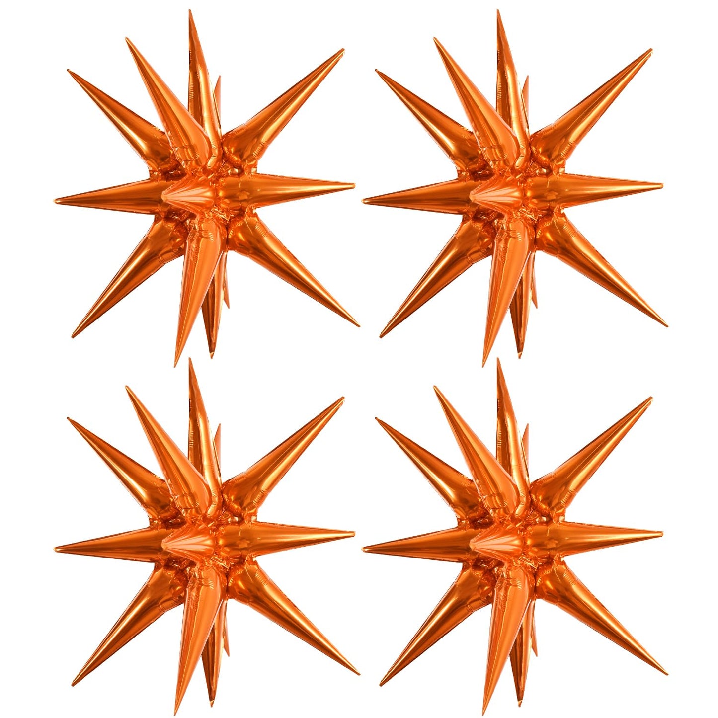 Toniful 4 Pcs 22Inch 4D Orange Explosion Star Mylar Balloons 14Point Star Balloons For Party Backdrop Christmas,New Year Birthda