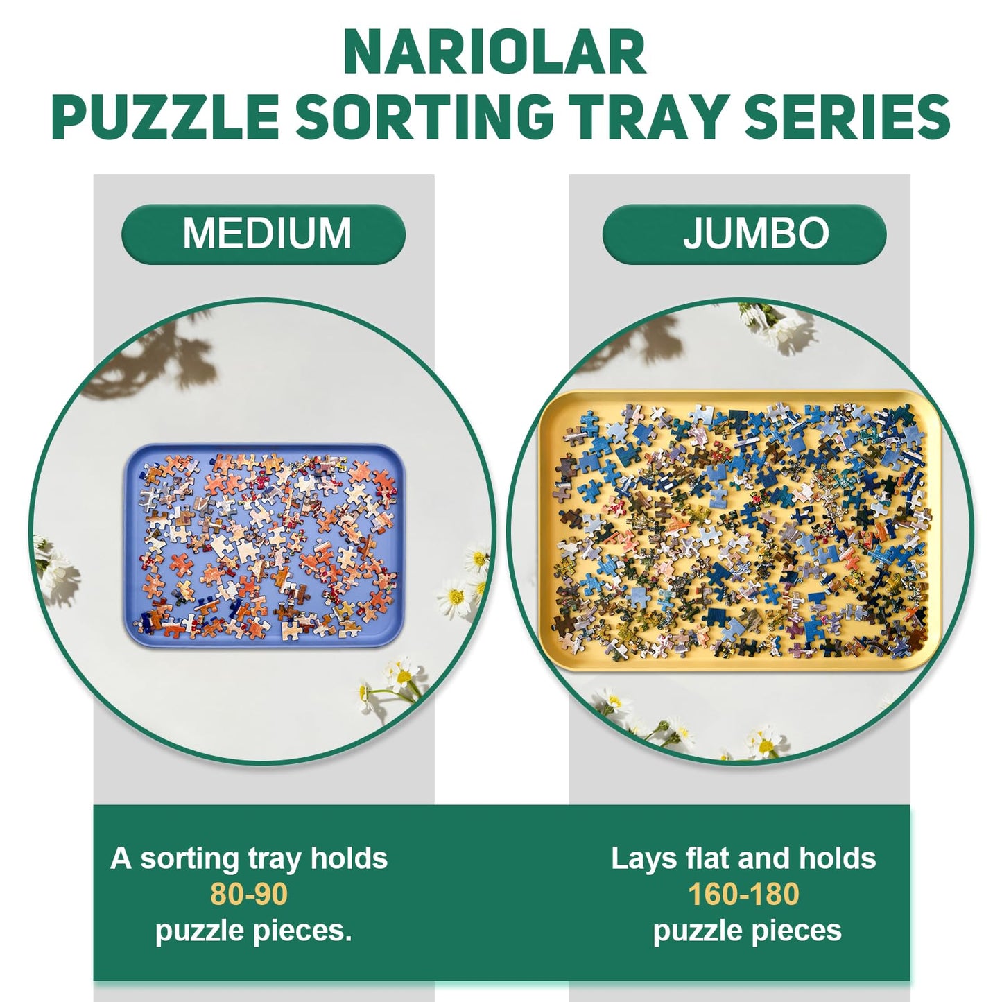 Nariolar Extra-Large Puzzle Sorting Trays, 6 Pack, Stackable, 16.9 x 12, for 2000/3000/5000 Puzzle Pieces