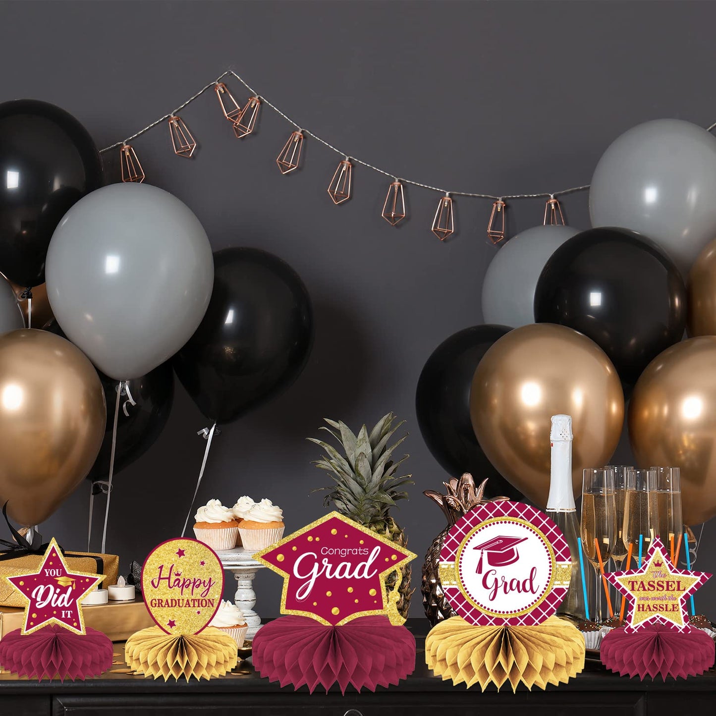 10Pcs Class Of 2023 Graduation Party Decorations 2023 Congrats Grad Honeycomb Centerpieces Congratulate Graduation Table Toppers For Graduation Party Favor Supplies(Maroon)