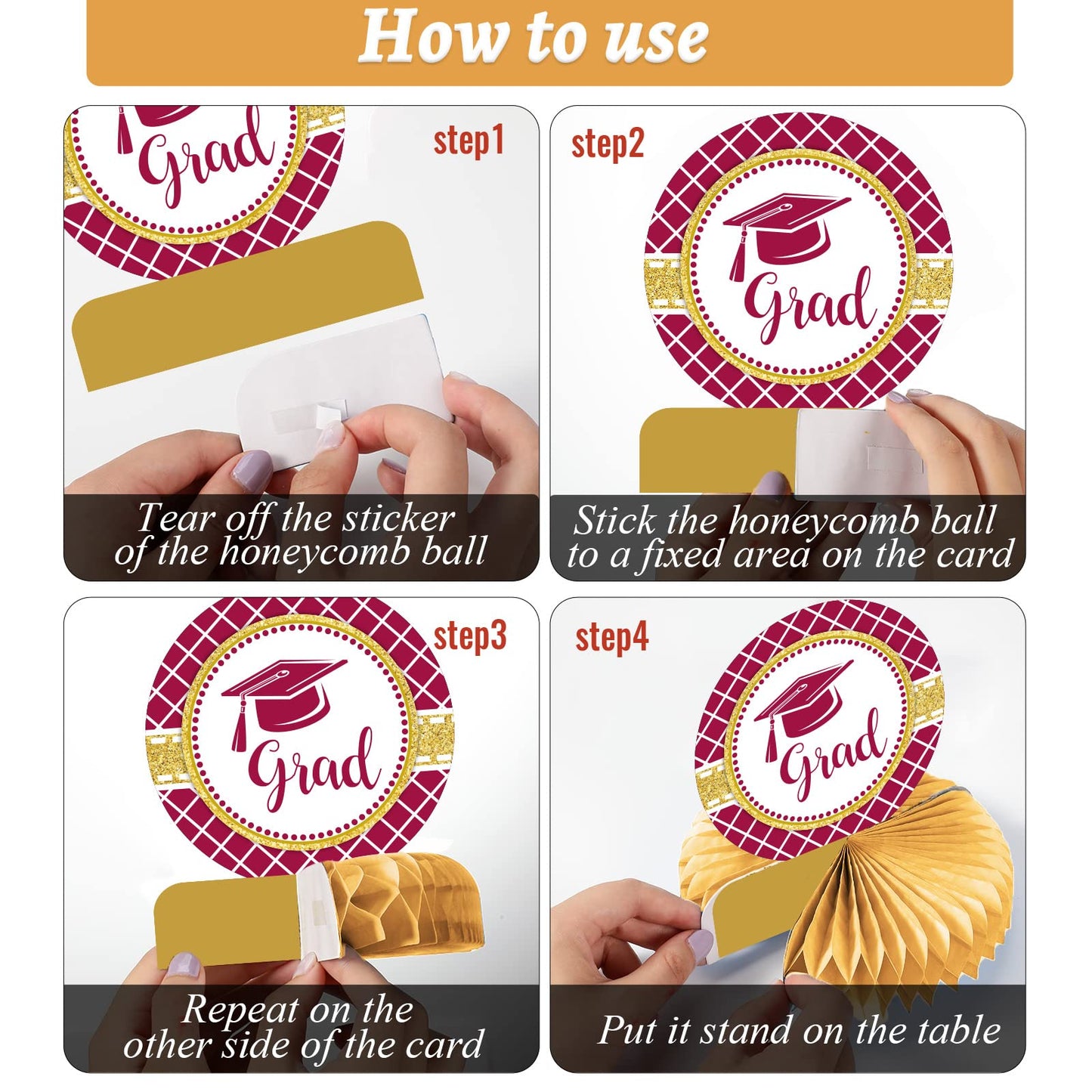 10Pcs Class Of 2023 Graduation Party Decorations 2023 Congrats Grad Honeycomb Centerpieces Congratulate Graduation Table Toppers For Graduation Party Favor Supplies(Maroon)