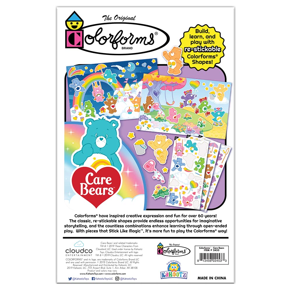 Colorforms Care Bears Play Set - 110 Re-Stickable Vinyl Pieces, 2 Play Scenes, Ages 3+, Model 2453Z, Multi-Color