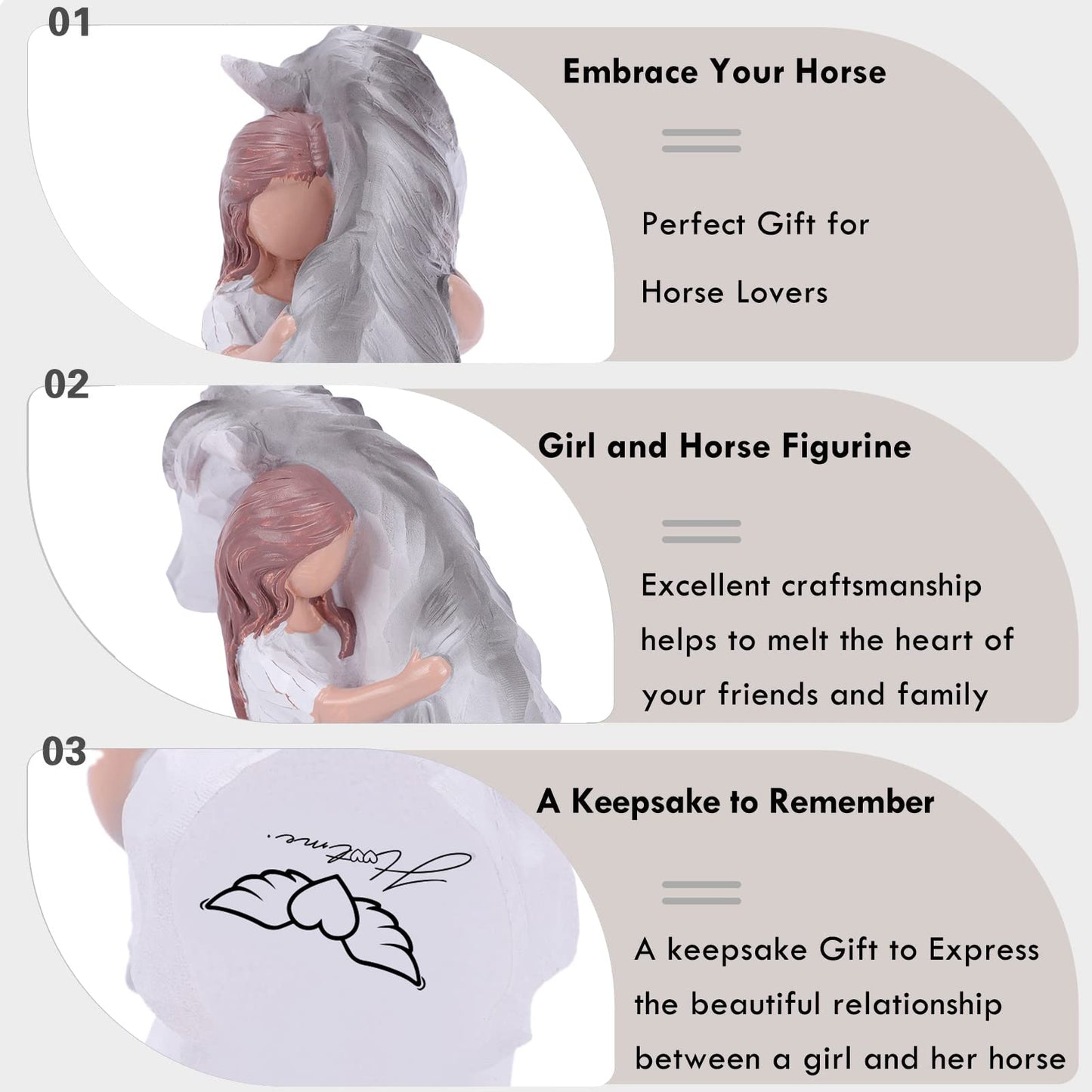 Expression Of Friendship And Love Between Girls And Horses, Sculpted Hand-Painted Girl Embracing Horse Figurines, Horse Lover Gifts, Cowgirls Gifts, Horse Loss Remembrance Gifts, Birthday Christmas