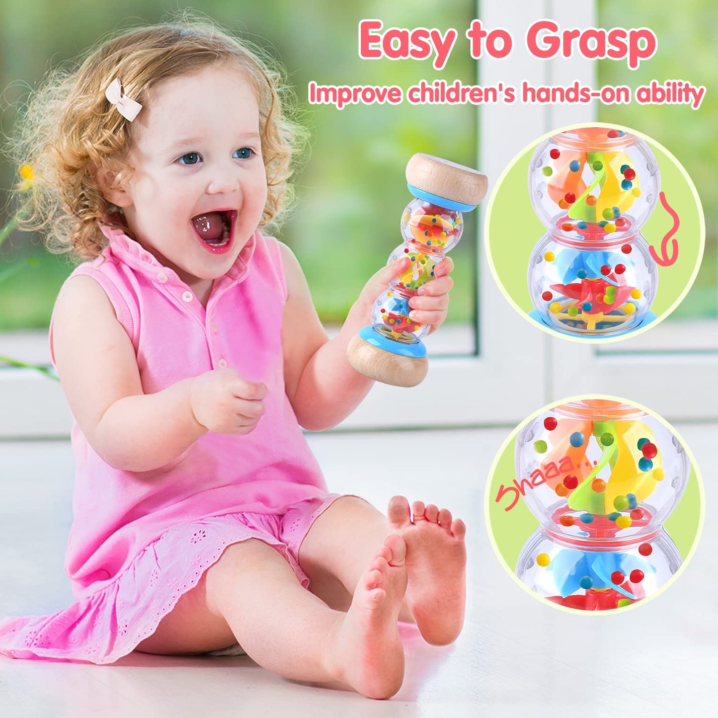 Rainmaker - 7 Inch Wooden Rain Stick Montessori Toys For Babies 6-12 Months,Baby Rattle Shaker Sensory Developmental Toy,Raindrops Musical Instrument Baby Musical Toys For 1 Year Old Toddler Kids