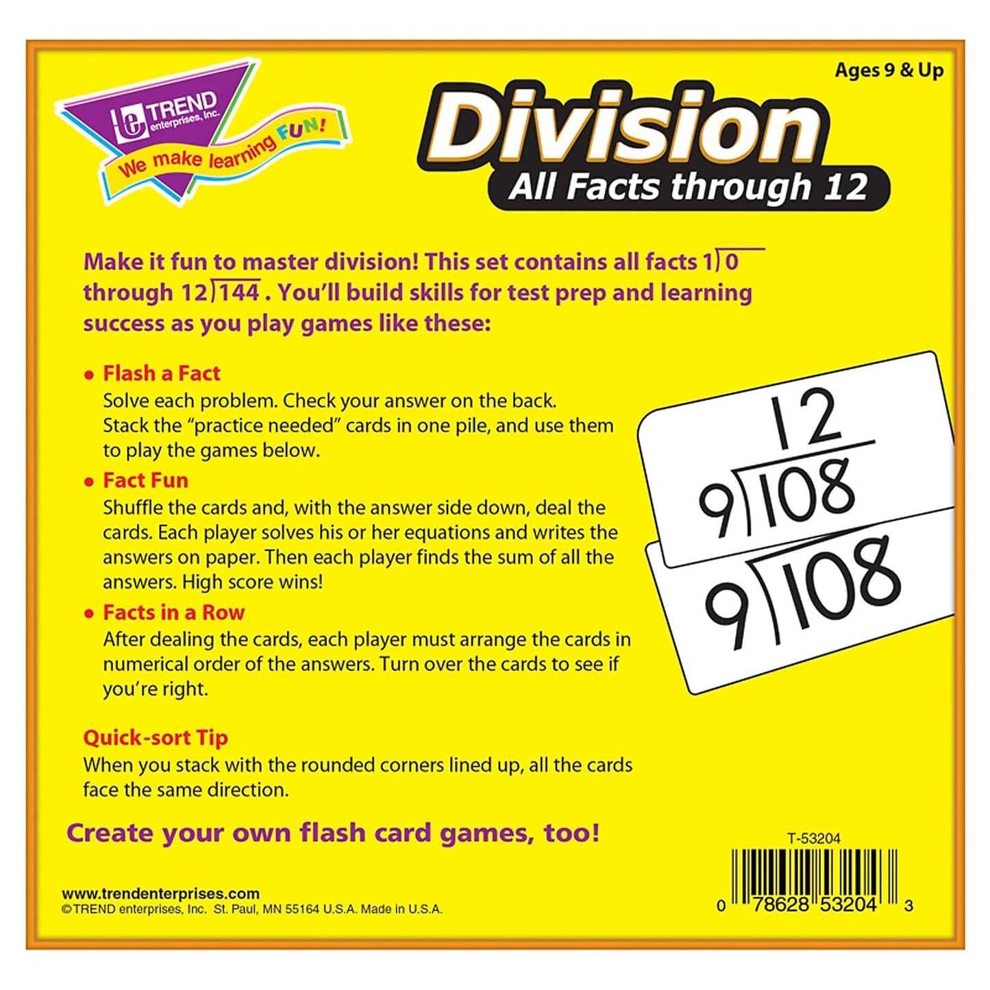 Trend Enterprises: Division All Facts Through 12 Skill Drill Flash Cards, Exciting Way For Everyone To Learn, Great For Skill Bu