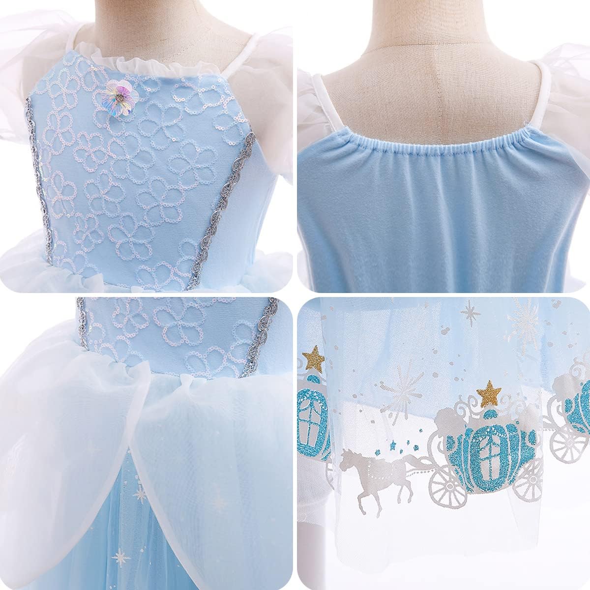 Itvti Cinderella Dress For Girls Kids Blue Princess Costume Halloween Carnival Fancy Dress Up For Cosplay, 5-6 Years(Tag 130)
