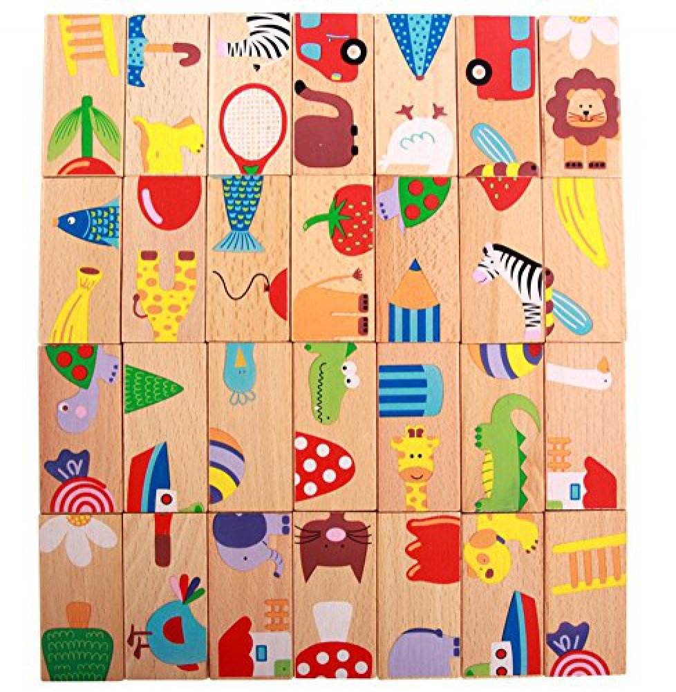 Gracesdawn 28 Pcs Of Educational Wooden Toy Domino Animal Puzzles Kids Game Gift