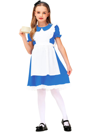 Alice Wonderland Dresses Little Girls Blue Maid Princess Party Dress Up Outfit 5-6 Years