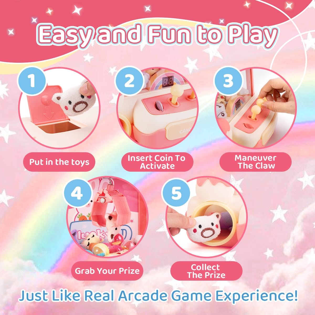 Meland Mini Claw Machine for Kids - Vending Machine Toys with Sound, Girls Toys Birthday Gift for Girls Age 3+
