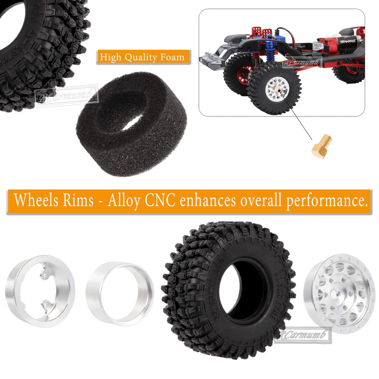 Rcarmumb RC Beadlock Wheel Tire Set with 10mm Hex Hub & Driveshafts CVD Upgrades Parts for 1/18 TRX4M,#45 Steel Front & Rear Dri