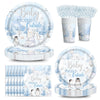 120pcs Winter Woodland Baby Shower Decorations Arctic Animals Plates Napkins Baby Its Cold Outside Cup Snowflake Penguin Arctic