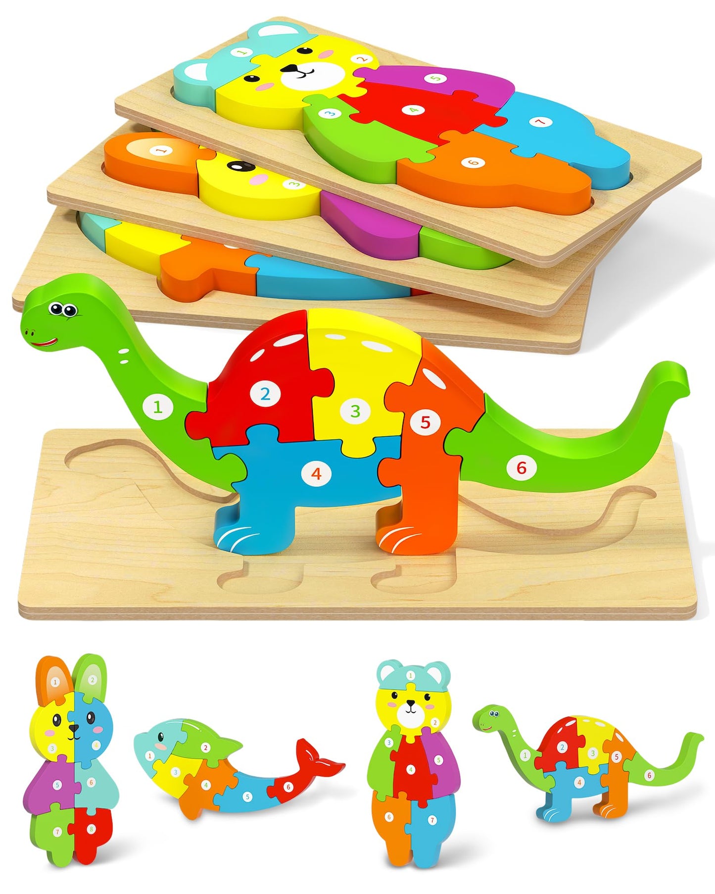 Yetonamr Wooden Toddler Puzzles Montessori Toys For 2 3 4 Years Old Boys Girls, 4 Pack Toddler Easter Basket Stuffers Animal Puzzles Kids Toys Birthday Gift Learning Toy Ages 2-4, 3-5