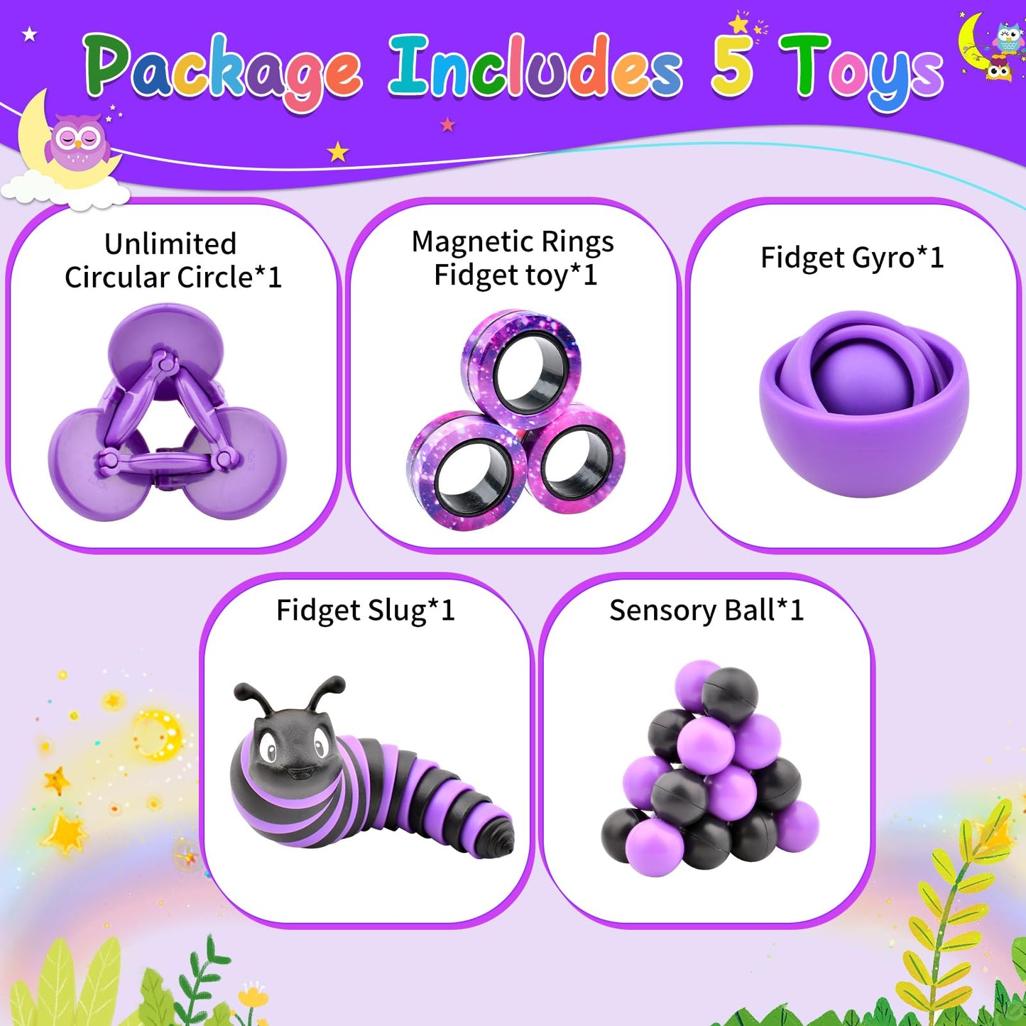 Fidget Toys Kids Pack, Autism Sensory Toys Set For Adults, Fidget Spinner Slug Magnetic Rings, Cool Gadget For Girls Boys Teens