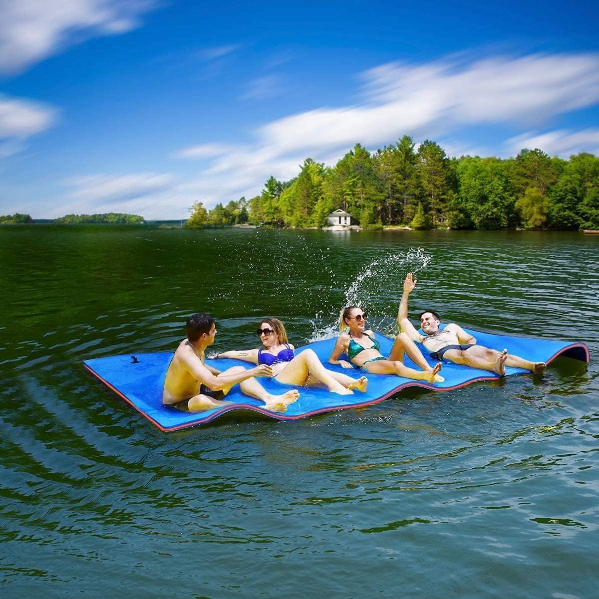 Outroad 18FT Floating Water Pad Mat, 3 Layers XPE Foam Lily Pad for Beach, Ocean, Lake, Roll-Up Floating Island for Water Recrea