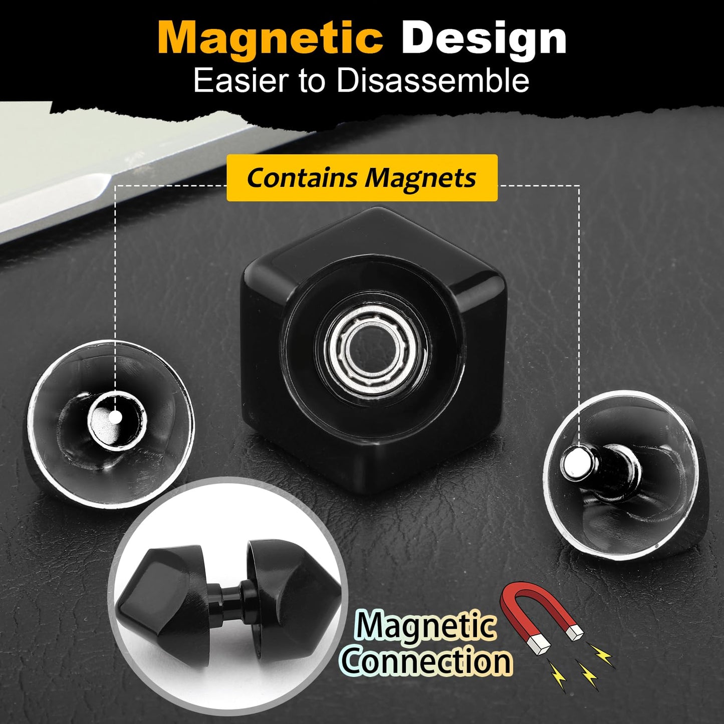 Dilabnba Fidget Spinner Cube, Metal Sensory Toy for Kids & Adults, Black Stress Relief EDC Desktop Gift for Boys & Girls