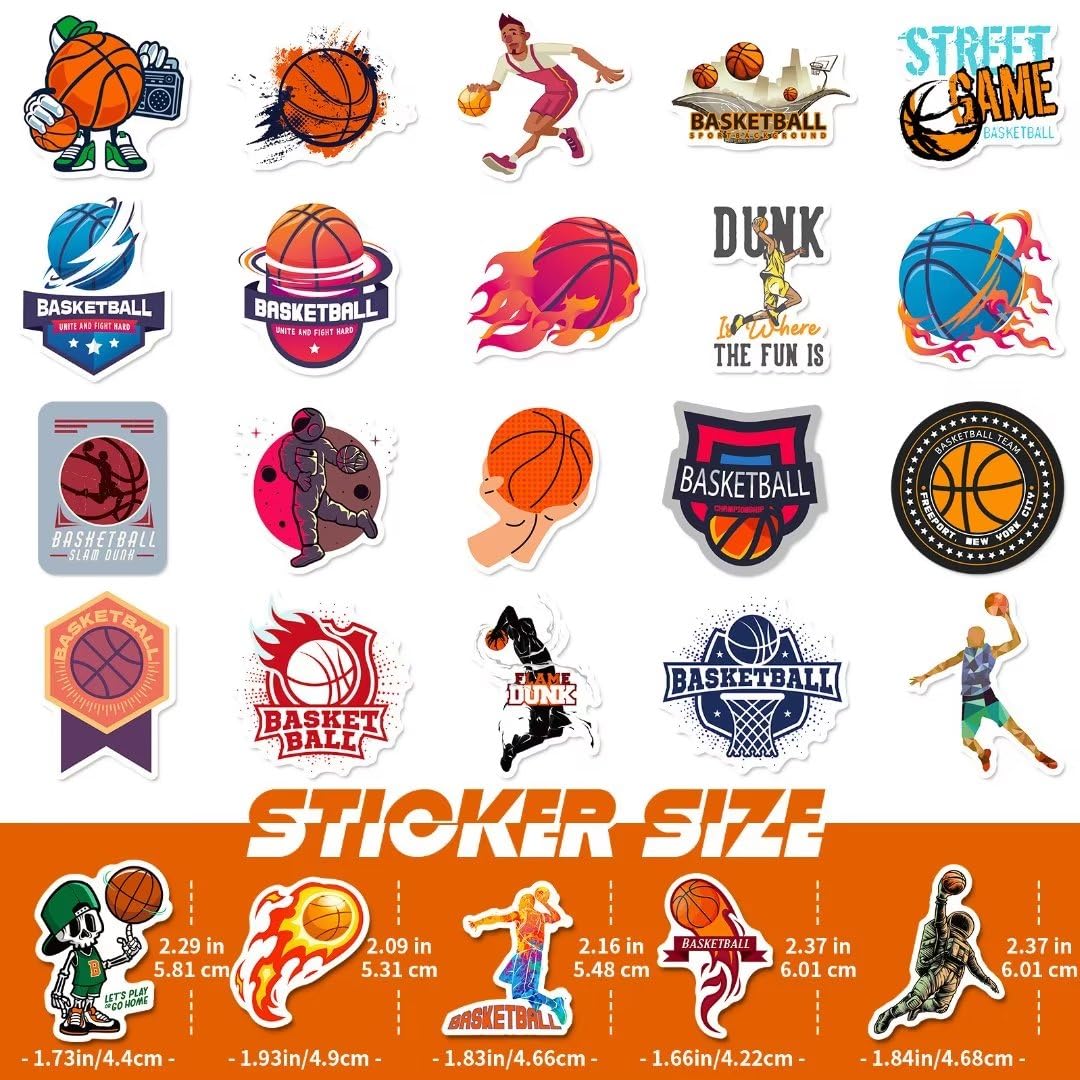 Basketball Stickers 100 Pcs Vinyl Waterproof Basketball Sports Stickers For Water Bottle Laptop Skateboard, Basketball Gifts For